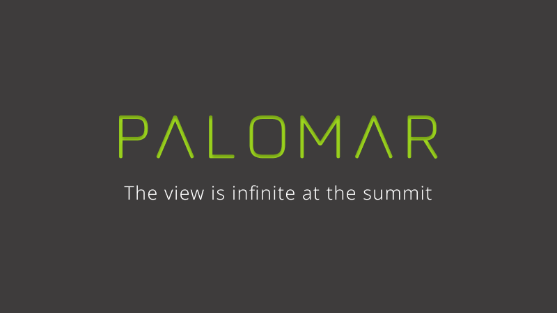 Palomar wordmark with the line The view is infinite at the summit.