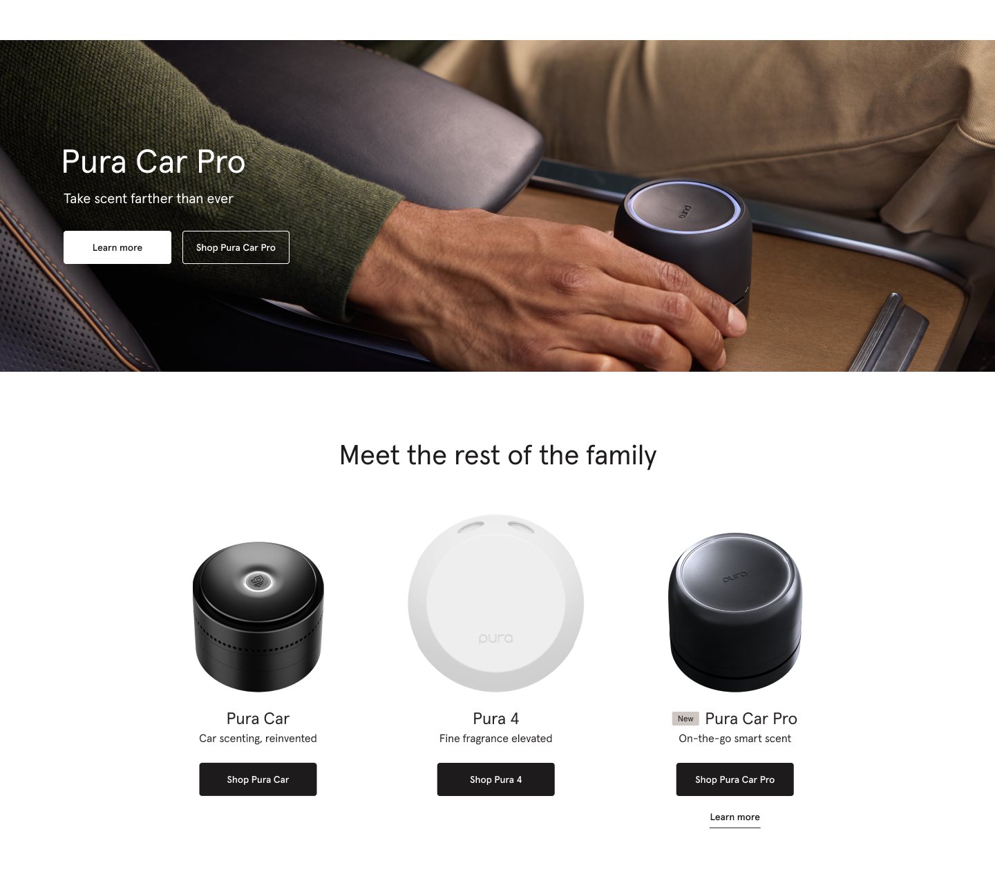 Pura Car Pro banner and the rest of the product family: Pura Car, Pura 4, and Pura Car Pro.